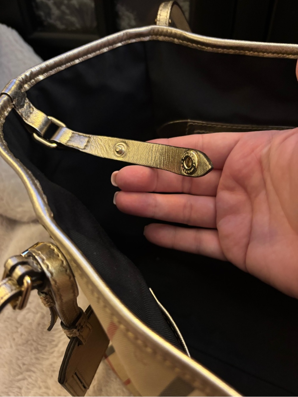 ✨RARE VINTAGE BURBERRY✨ Small Canter in Horseferry Check Beige Gold - Picture 7 of 16